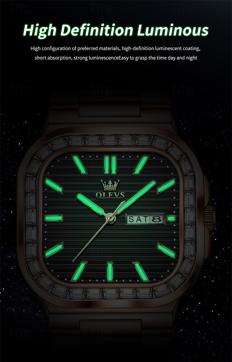 OLEVS miesten tankokello minimalistinen timanttikello muotipuku analoginen kvartsikello miesten kellot suorakulmainen vedenkestävä ruostumaton teräs hohtava päivämääräkello Valentinsdaglahja miehille 2026 - $41.99 –P3