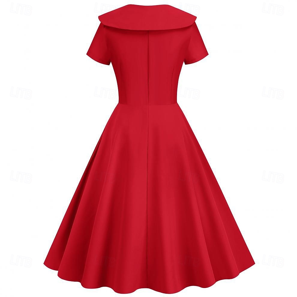 Retro 50. léta Rockabilly Polední Šaty Šaty na šaty Rozevláté Do V Maškarní kostým Dámské předvečer Všech svatých Karneval Valentýna Čajový dýchánek Retro tematická párty Dospělé Šaty Léto 2025 - $25.99 –P2