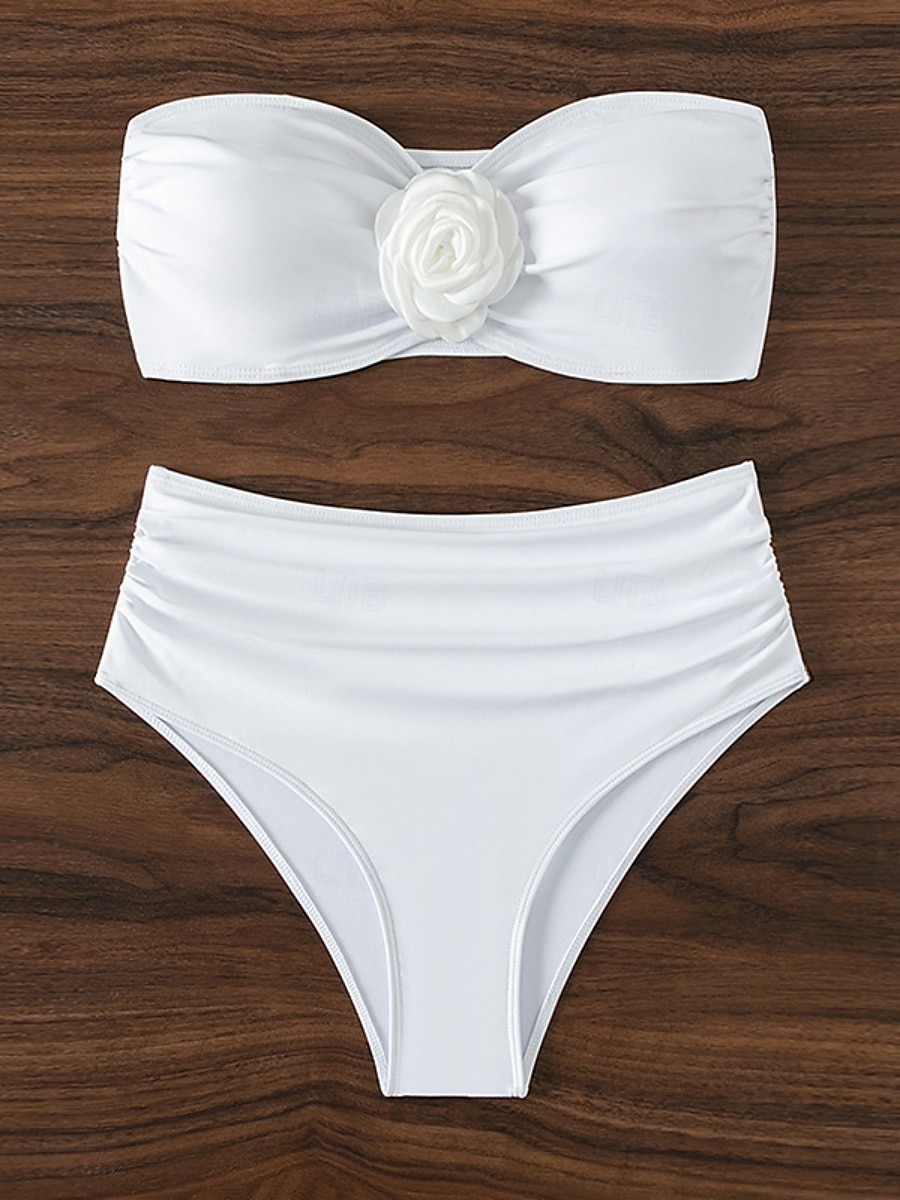 Dame Badetøy Bikini 2 stk Underbukser Badedrakt Åpen rygg Tynn Ferie Strand Klær Helfarge Stroppeløs Ermeløs Badedrakter 2025 - $23.99 –P5