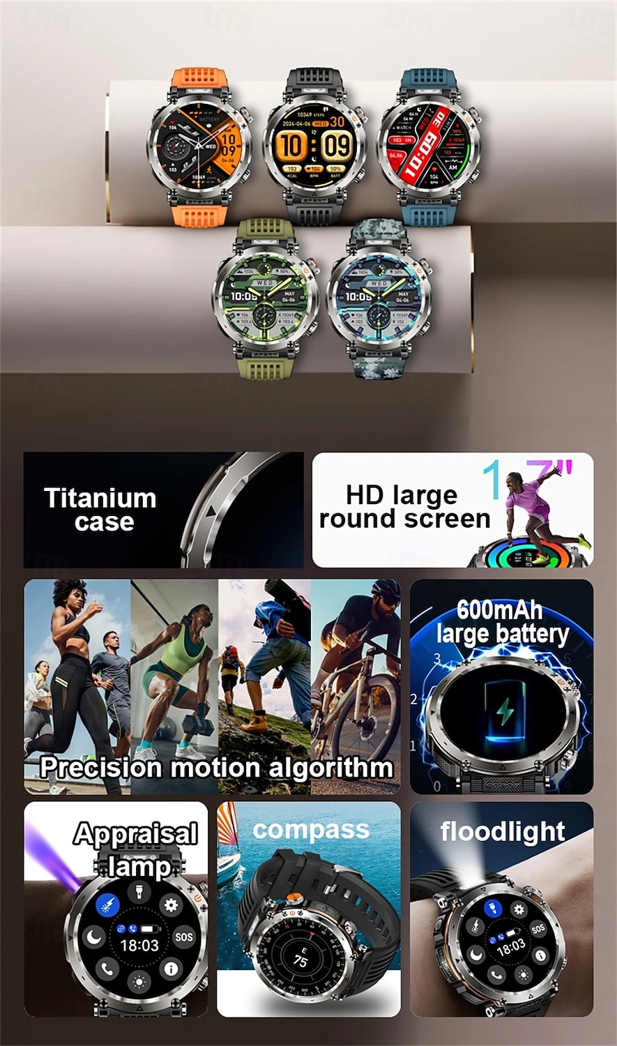 2025年 HT30 スマートウォッチ ブルートゥース通話 メンズ アウトドア スポーツ フィットネス コンパス 心拍数 健康モニタリング 600mAh 大容量バッテリー スマートウォッチ コレクション – $55.99 –P3