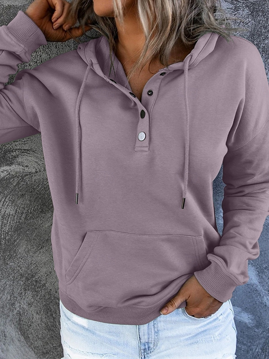 Mujer Casual Manga Larga Sudadera Tops regulares Calle Uso Diario Retazos Botones Negro Vino Morado Otoño Invierno 2025 - $38.99 –P12