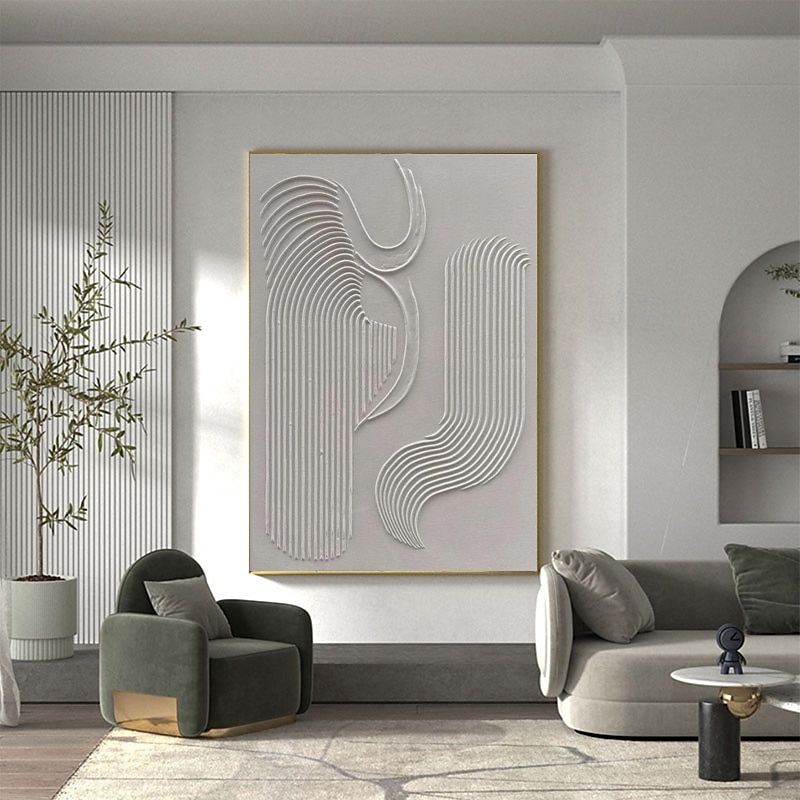Hand painted White Minimalist Wall Art  Plaster Art  Matte Textured Wall Art Home Wall Art  Structure Abstract Painting  3D Art Home Decoration Frame Ready To Hang Or No Frame 2025 - $141.99 –P4