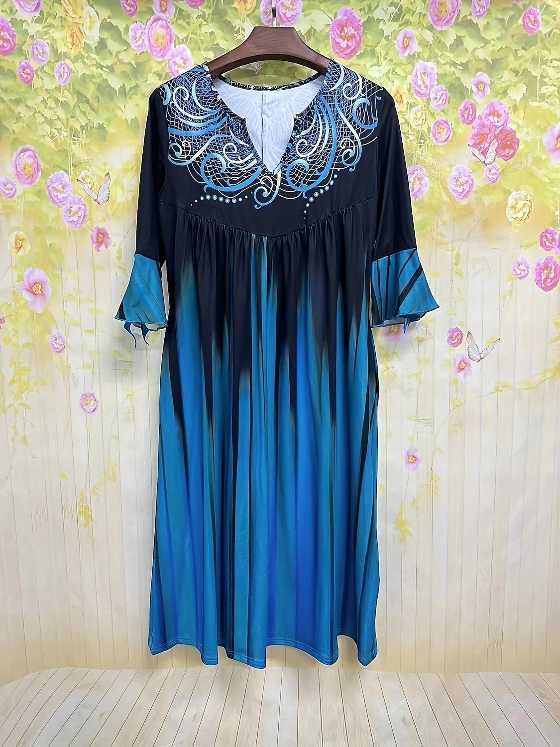 Robe en maille Femme Robe mi-longue A Ombre Mode Vacances Fin de semaine Poche Manches 3/4 Col V Robe Standard Jaune Bleu Vert Printemps S M L XL XXL de 2025 ? $27.99 –P4