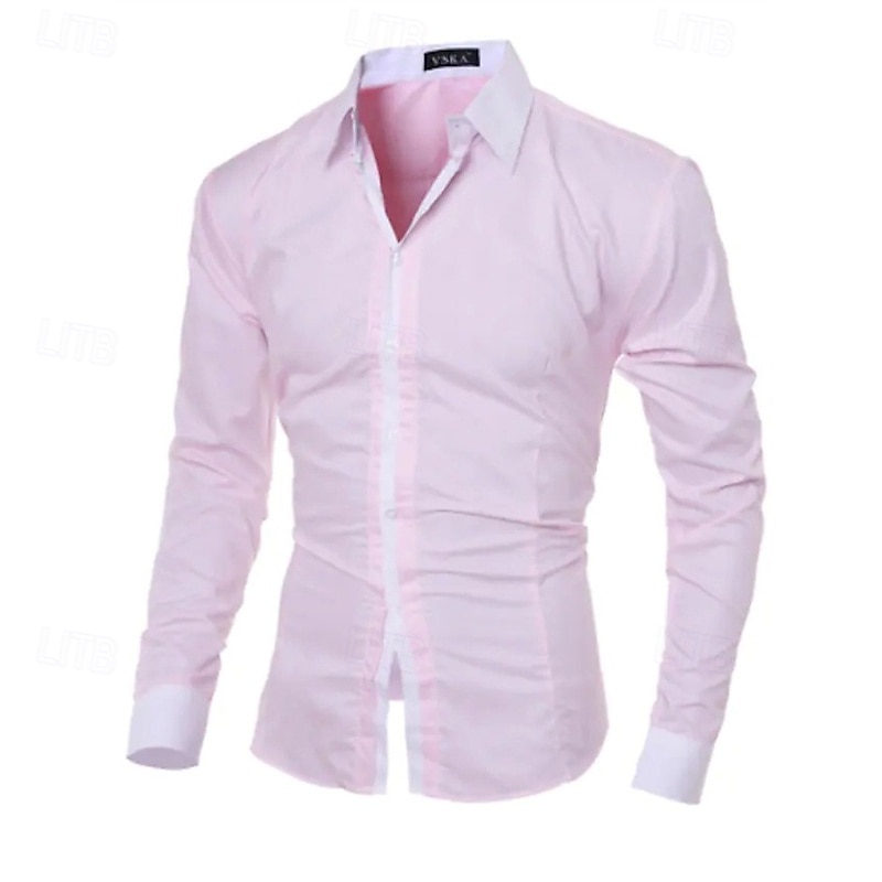 Hombre Camisa Camisa para Vestido Abotonar la camisa Bloque de color Boda Fiesta Negro Blanco Rosa Celeste Claro Manga Larga Diseño Primavera & Otoño Ropa 2026 - $21.99 –P4
