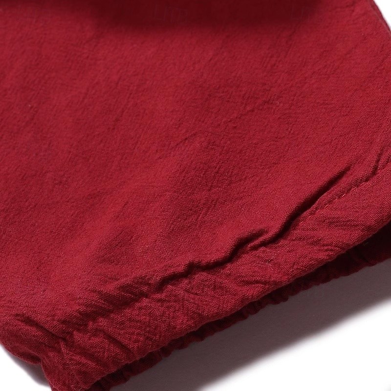 Homens Corredores Calças de linho Calças Calça verão Calças largas Cintura elástica Virilha Abaixada Tecido Conforto Respirável Comprimento total Casa Casual Diário Moda Ioga Preto Vermelho de 2025 por $23.99 –P7