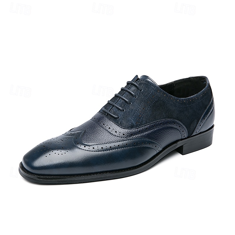 sapatos oxford brogue bicolor masculinos – combinação de camurça e couro sintético com detalhes em bico fino para ocasiões formais e de negócios de 2025 por $46.99 –P1