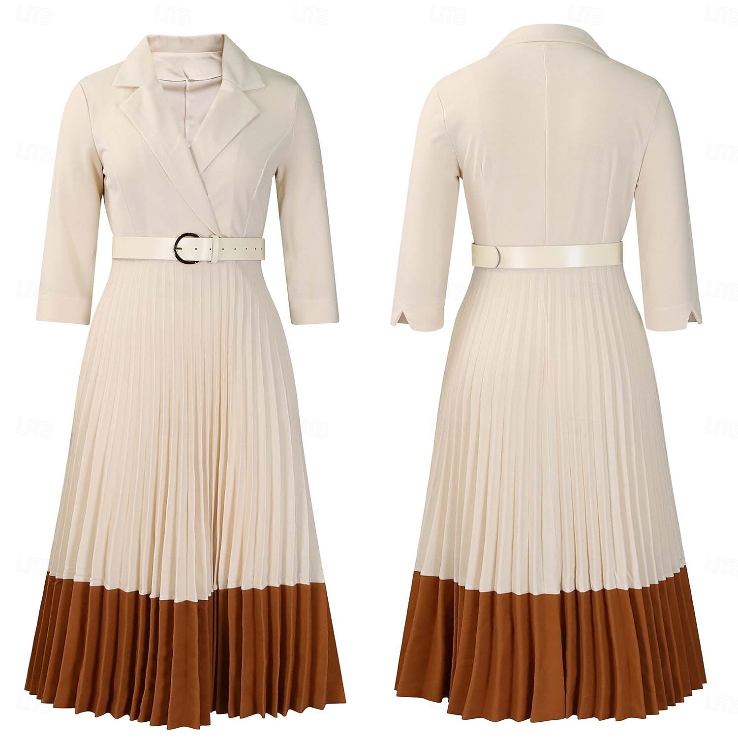 abito da sposa a trapezio elegante vintage semplice scollo a V lunghezza tè manica a 3/4 con pieghe 2025 del 2025 a $91.99 –P3
