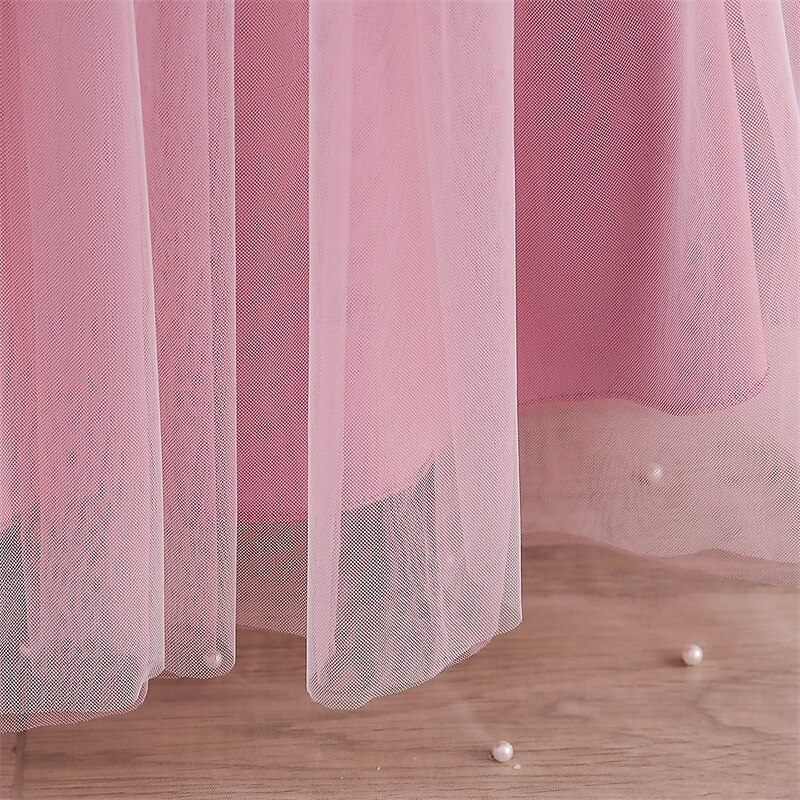 Blomsterpikekjole Barn Jente Prinsesse kjole Ytelse Bryllup Fest Elegant Vakker Netting Helfarge Kortermet Crew-hals Rosa 4 år + 2025 - $38.99 –P6