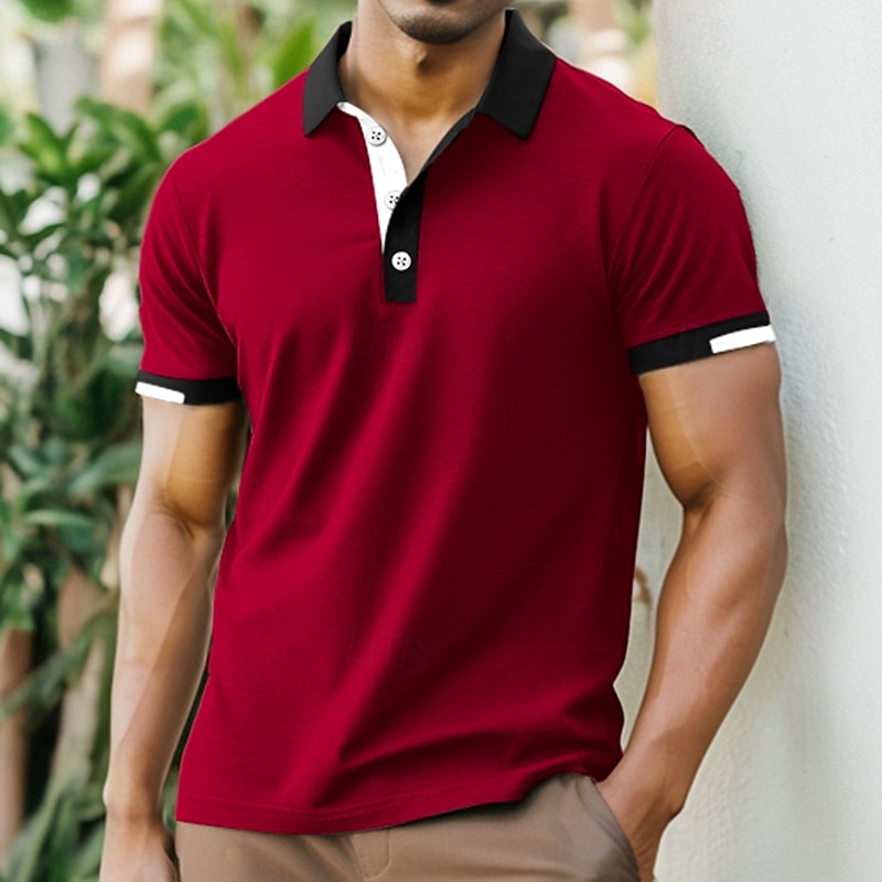 Men's Sports Polo Shirts Golf Shirt Casual Ribbed Polo Collar Short Sleeve Fashion Basic Solid Color Patchwork Summer Regular Fit Black White Red Blue Green Sports Polo Shirts 2025 - $22.99 –P2