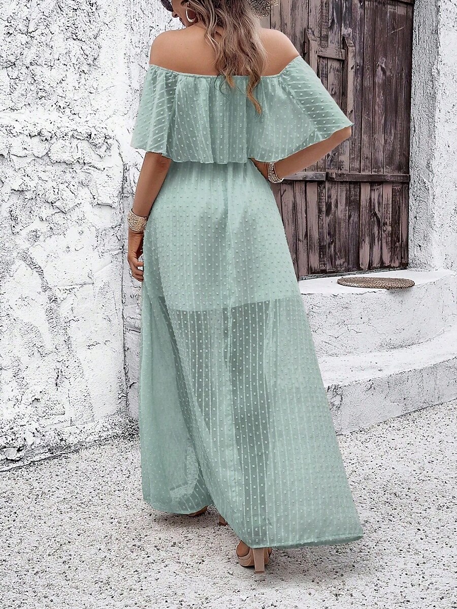 Women's Casual Dress Maxi Dress Ruffle Casual Off Shoulder Long Sleeve Pink  Green Apricot Color 2026 - $53.99