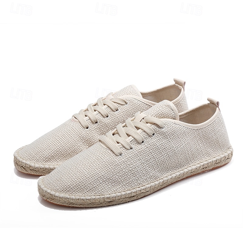 scarpe espadrillas da uomo in tela beige con lacci e suola in corda di juta – comode calzature estive casual del 2025 a $32.99 –P1