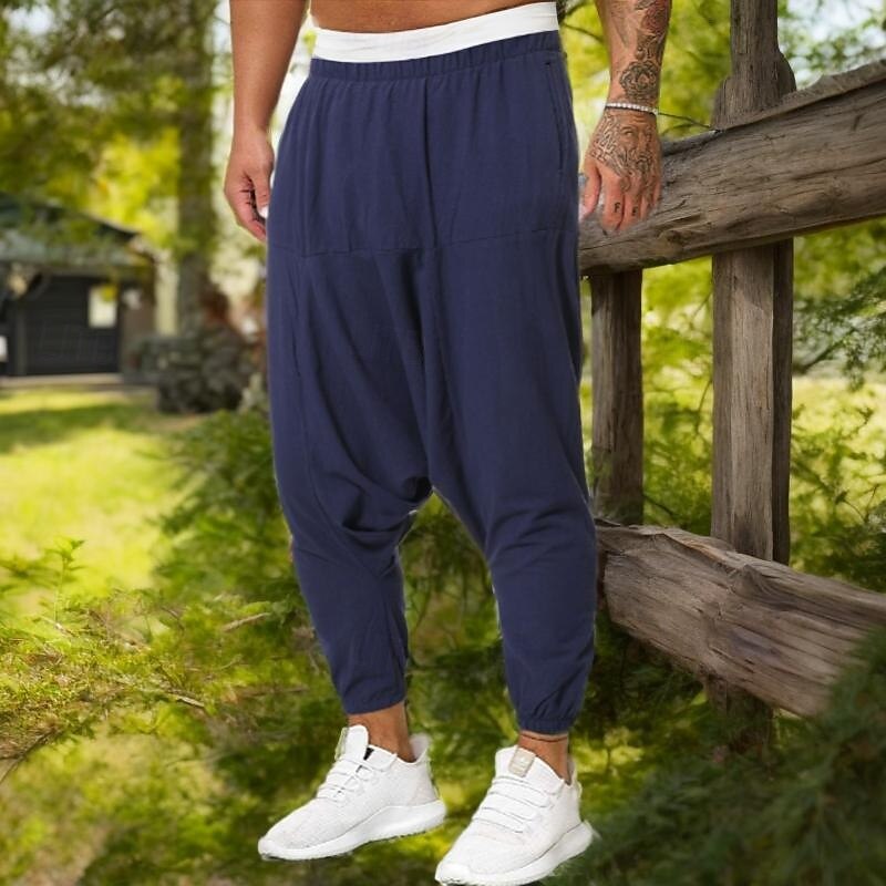 Homens Corredores Calças de linho Calças Calça verão Calças largas Cintura elástica Virilha Abaixada Tecido Conforto Respirável Comprimento total Casa Casual Diário Moda Ioga Preto Vermelho de 2025 por $23.99 –P2
