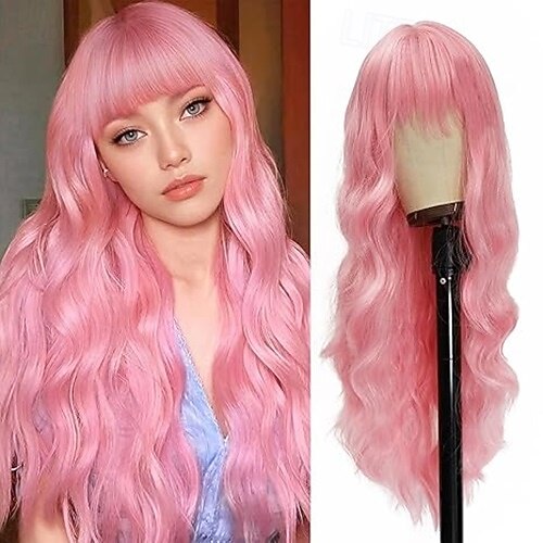 peruca com franja perucas longas para mulheres cabelo ondulado cacheado peruca sintética resistente ao calor para meninas festa de halloween usar de 2025 por $19.49 –P3