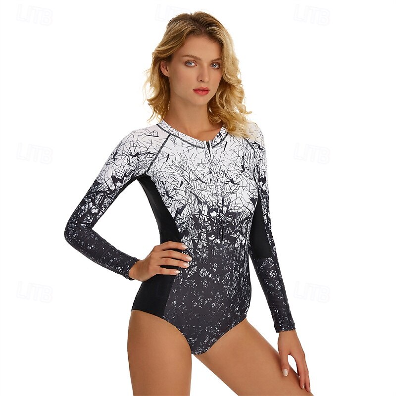 Mujer Camiseta Protección Solar Surf Traje de baño Impreso Cremallera delantera Licra Protección solar UV UPF50+ Secado rápido Manga Larga Body Traje de baño Surf Playa Deportes acuáticos Verano 2026 - $31.99 –P3