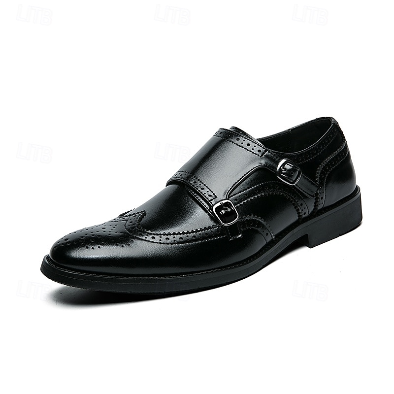 Men's Brown Double Monk Strap Dress Shoes – Genuine Faux Leather Brogue Oxford Shoes for Formal Events and Office Wear 2025 - $46.99 –P3