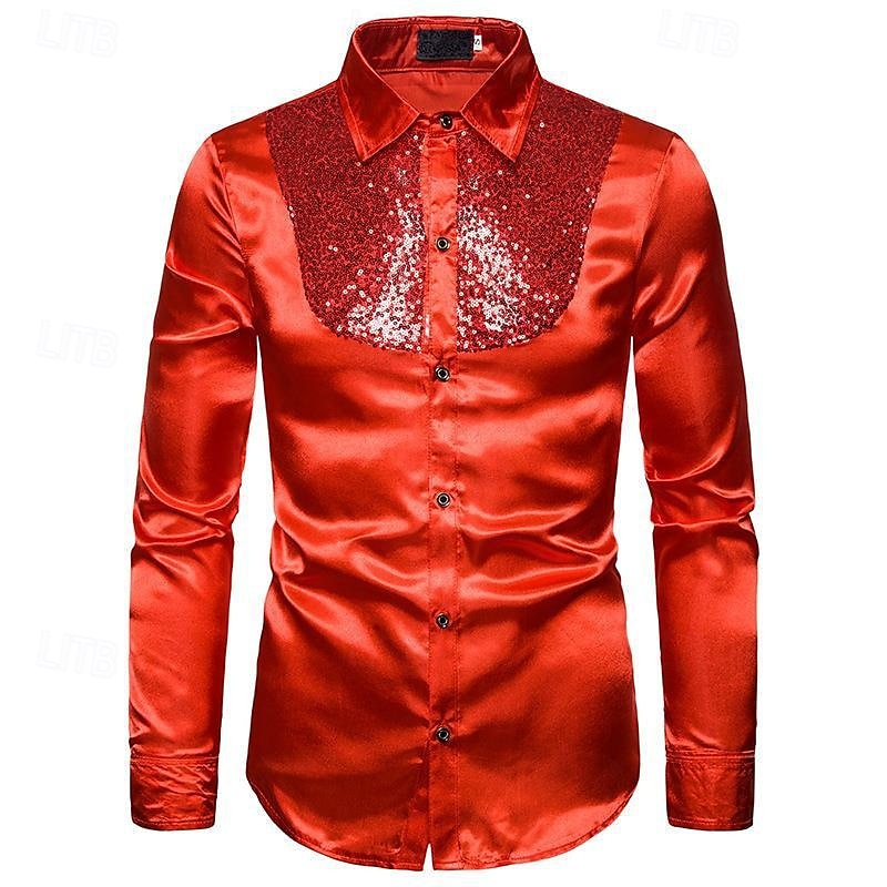 Men's Shirt Dress Shirt Button Up Shirt Plain Wedding Party Black White Red Blue Long Sleeve Lapel Spring &  Fall Clothing Apparel Sequins 2025 - $23.99 –P9