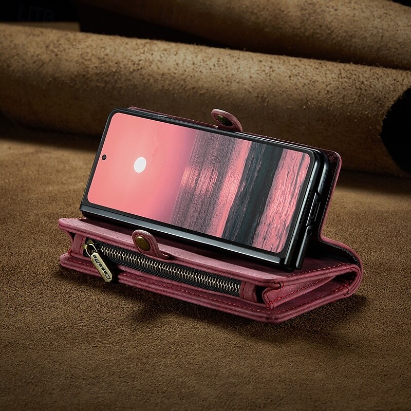 Phone Case For Samsung Galaxy Z Fold 6 Z Fold 5 Z Fold 4 Wallet Case with Stand Holder Zipper with Wrist Strap Retro TPU PU Leather 2025 - $34.99 –P1