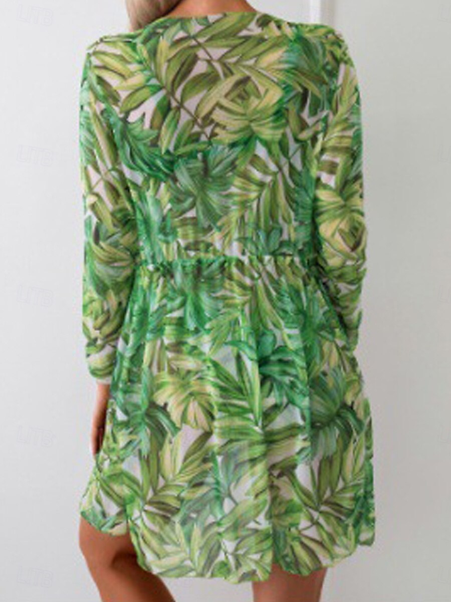 Жен. Купальники Три части Шорты купальник Открытая спина Пэчворк Отпуск тропический Цветочный принт Графика Длинный рукав Купальники 2025 - $43.99 –P2