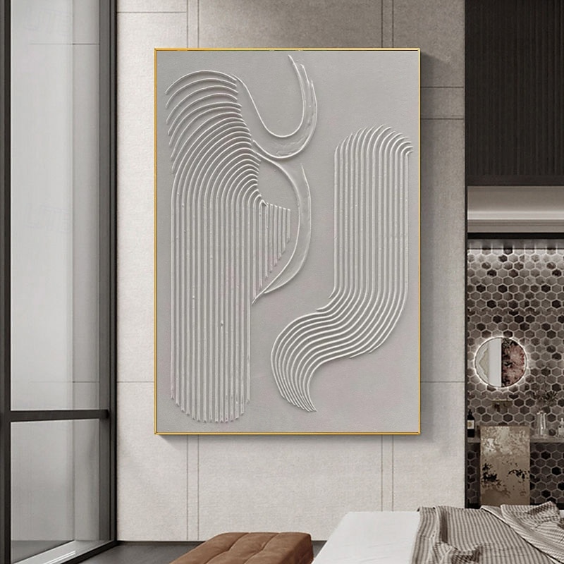 Hand painted White Minimalist Wall Art  Plaster Art  Matte Textured Wall Art Home Wall Art  Structure Abstract Painting  3D Art Home Decoration Frame Ready To Hang Or No Frame 2025 - $141.99 –P5