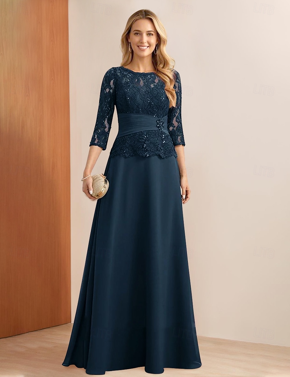 A-Line Šaty pro matku nevěsty Elegantní Párty Náhrdelník Délka k podlaze Chiffon Krajka 3/4 Délka Rukáv s Krajkovými Appliques 2025 2025 - $183.99 –P1