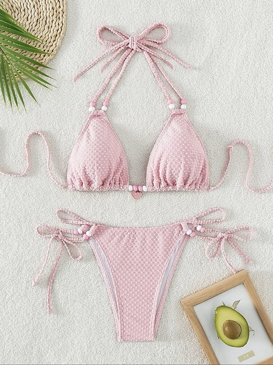 Dames Zwemkleding Bikini 2 stuks String Zwempak Blote rug Slank Vakantie Strand Kleding Effen Kleur Halternek Mouwloos Badpakken 2025 - $22.99 –P3