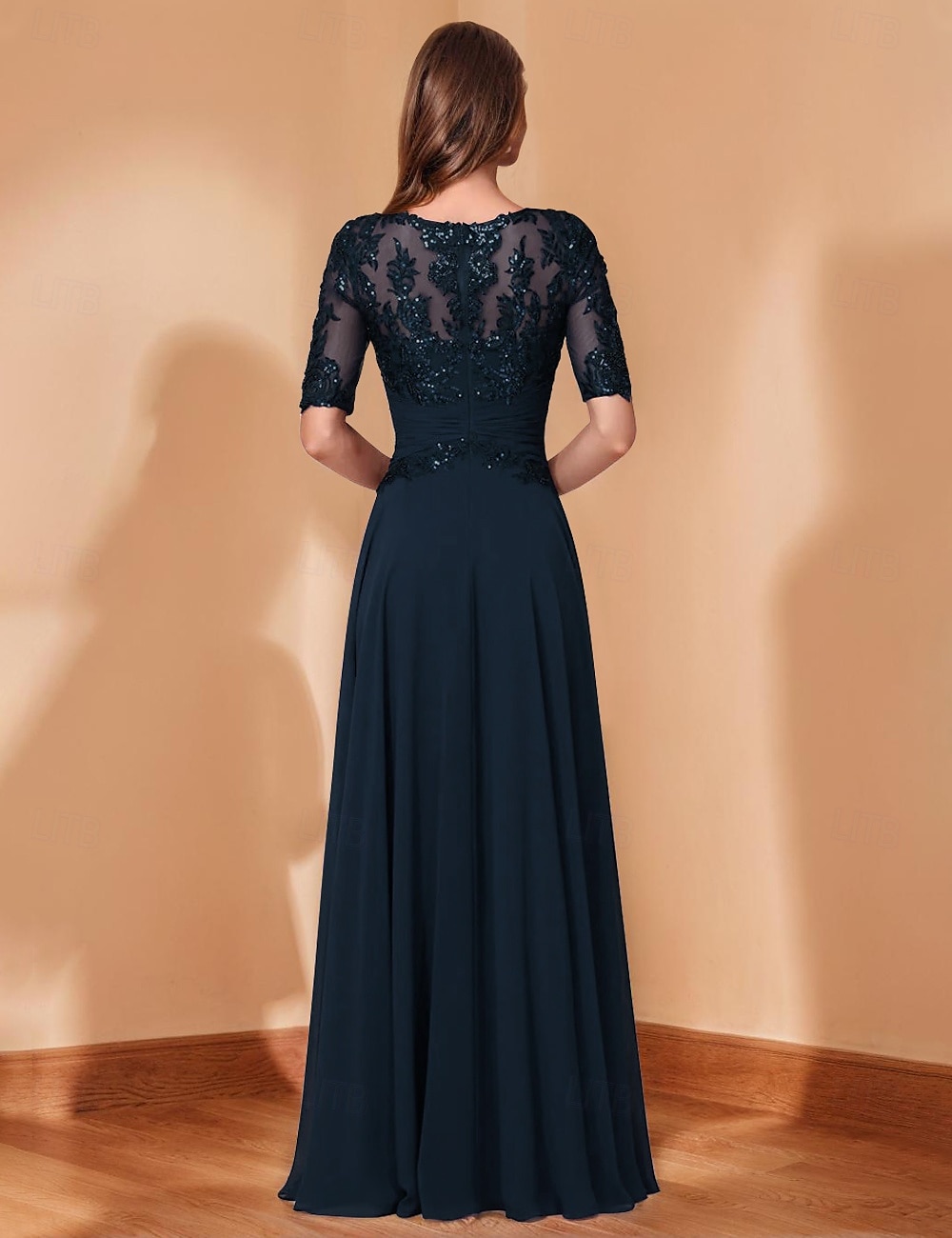 Suknia A-Liniowa Suknia Matki Panny Młodej Elegancka Suknia na Imprezę Dekolt w Serek Długość do Podłogi Chiffon Półrękaw z Koronką Kolor Jednolity 2025 - $191.99 –P2
