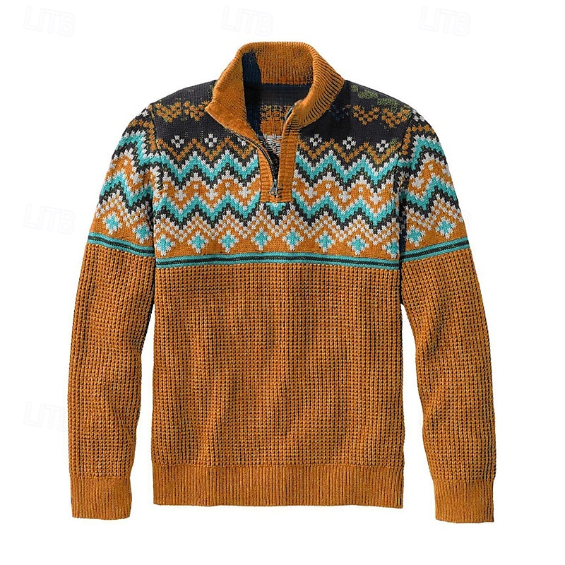 Men's Pullover Sweater Jumper Knit Sweater Quarter Zip Pullover Sweater Ribbed Waffle Knit Regular Tops Knitted Argyle Quarter Zip Fashion Basic Vacation Daily Wear Clothing Apparel Fall & Winter 2025 - $42.99 –P5