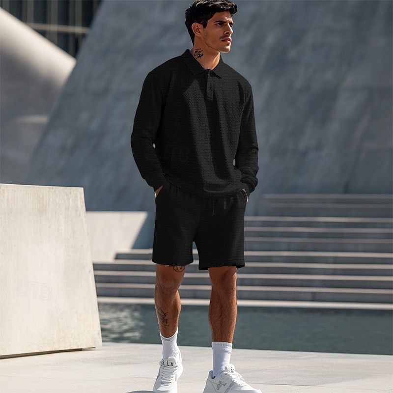 Herren Zweiteilig Poloshirts Reißverschluss-Polo Polo-Set Langarm Kurze Hose Polokragen Halber Reißverschluss Sommer Frühling Herbst Farbblock Klassisch Gymnastik Lässig 2 teilig Urlaub 2025 - $40.99 –P9