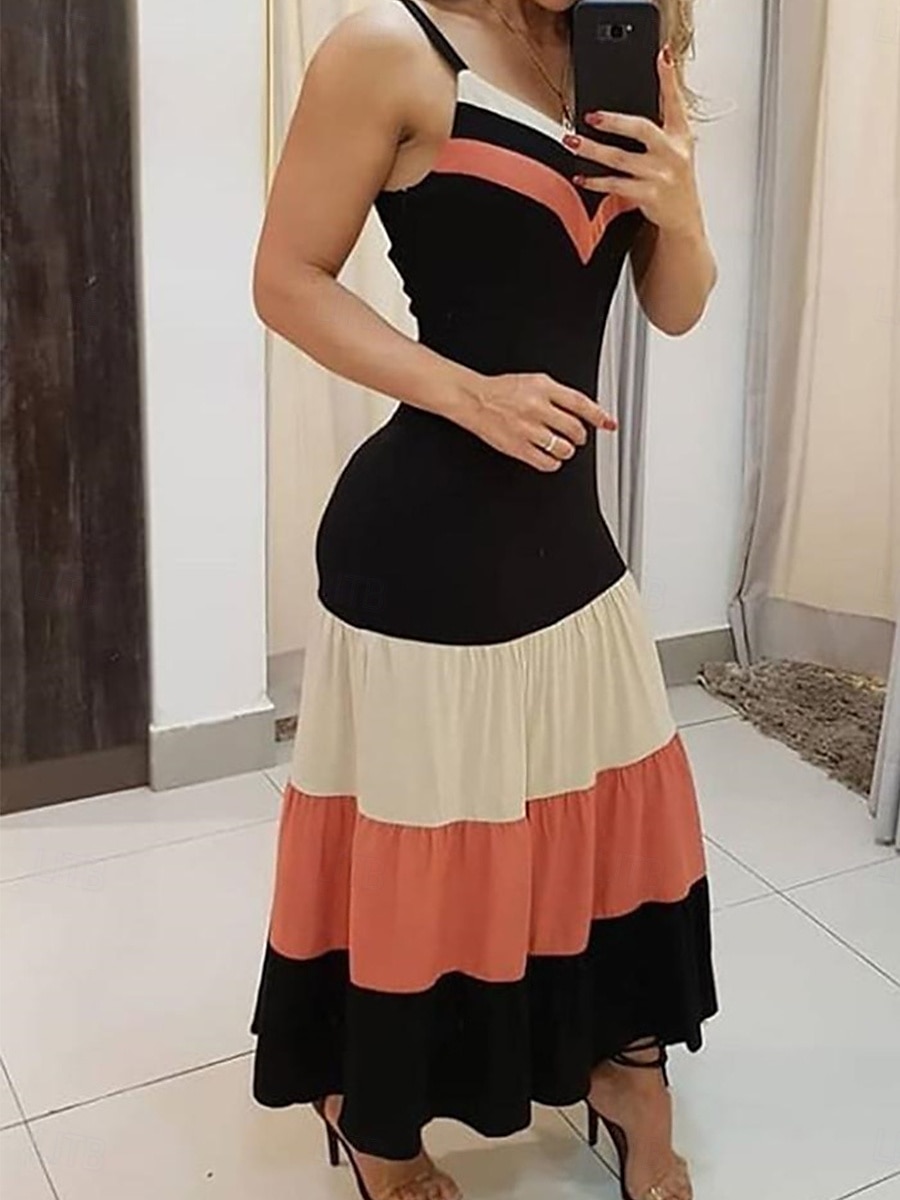 Pentru femei Normal Rochie Maxi Rochie eleganta Sexy Zilnic Dată Fit regulat Dunga Fără manșon Cu Bretele Negru Primăvară 2025 - $33.99 –P1