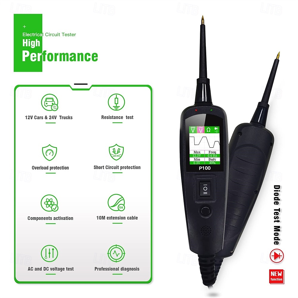 auto circuit tester 12v 24v stroomcircuit probe tester auto elektrische test tool kit ac dc digitale spanningstester auto diagnose kit 10m 2025 - $117.99 –P1