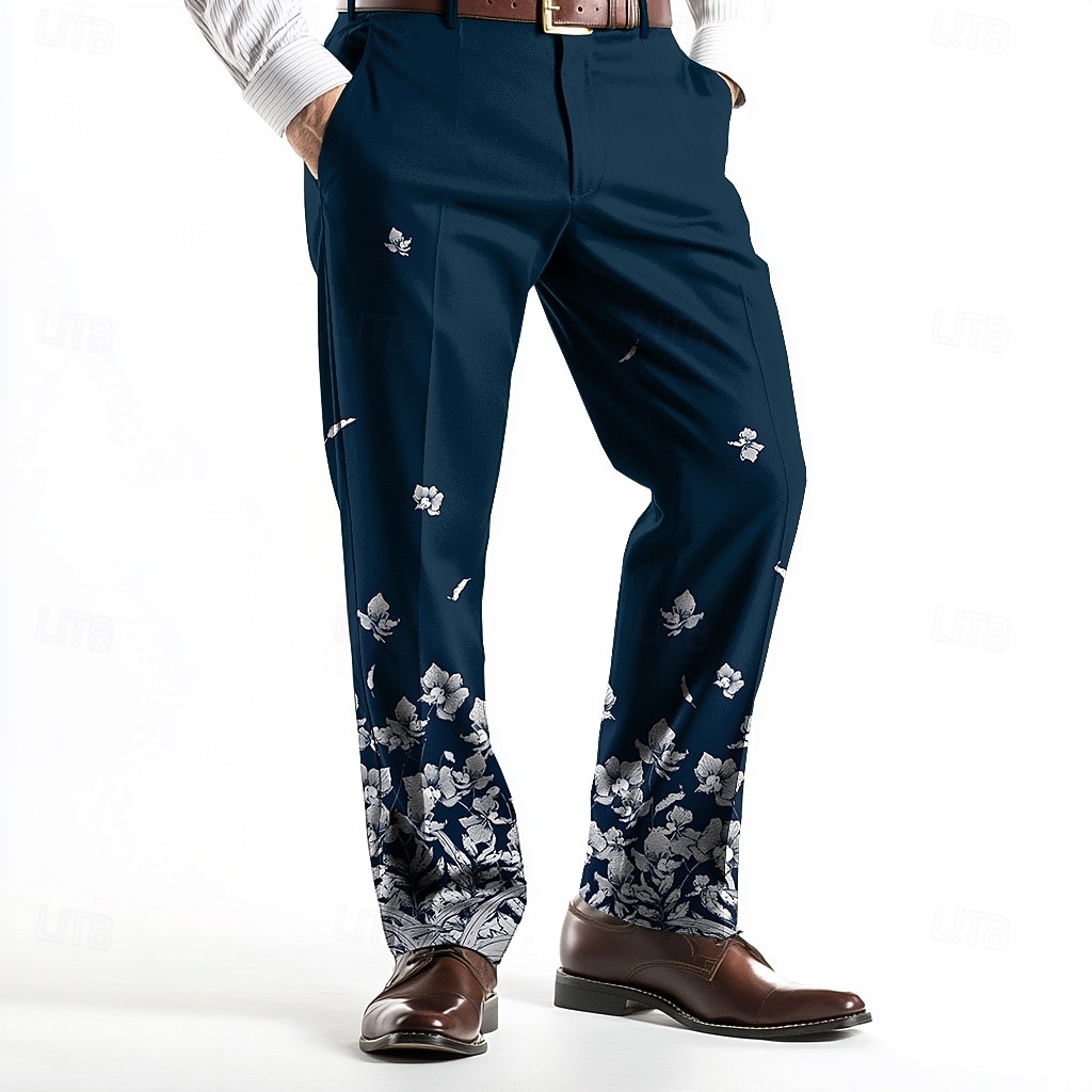 Voor heren Bloemenprint Broek Pakken Medium Taille Zakelijk informeel Bruiloft Feestdagen Vaderdagcadeaus Platte voorkant Broek met rechte pijpen Zomer Lente Herfst 3D-afdrukken Zwart Wijn blauw 2026 - $31.99 –P1