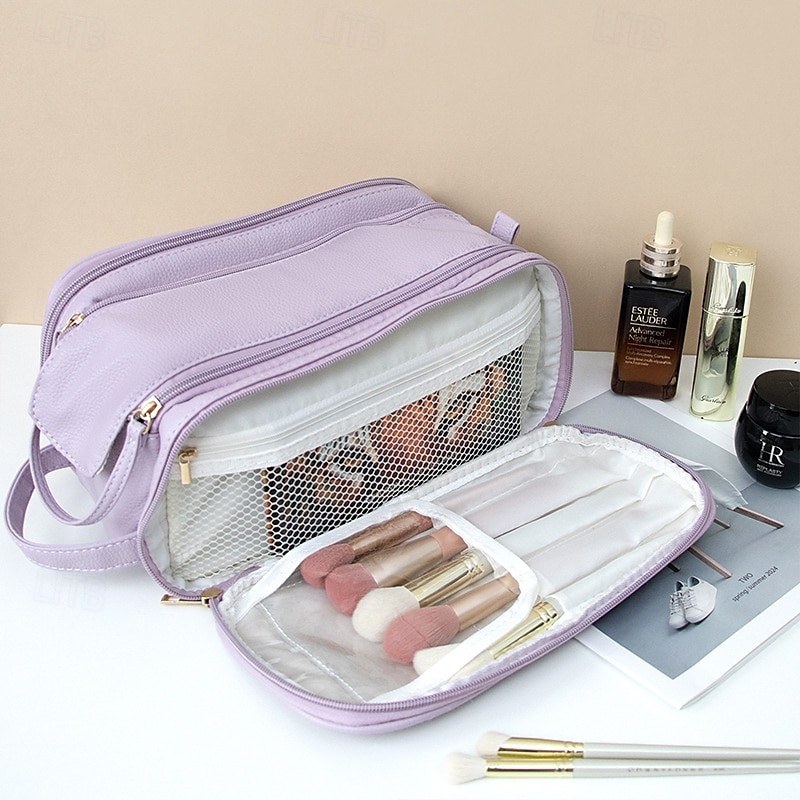 Large-Capacity Travel Cosmetic Bag, Multifunctional Makeup Organizer with Brush Holder, Portable Toiletry Storage Bag for Women 2025 - $8.99 –P6