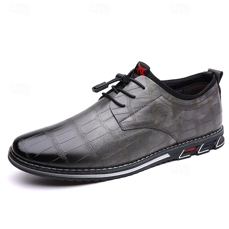 Men's Brown Crocodile Pattern Faux Leather Dress Shoes with Lace-Up Closure and Comfortable Sole, Elegant for Business and Formal Occasions 2025 - $46.99 –P8