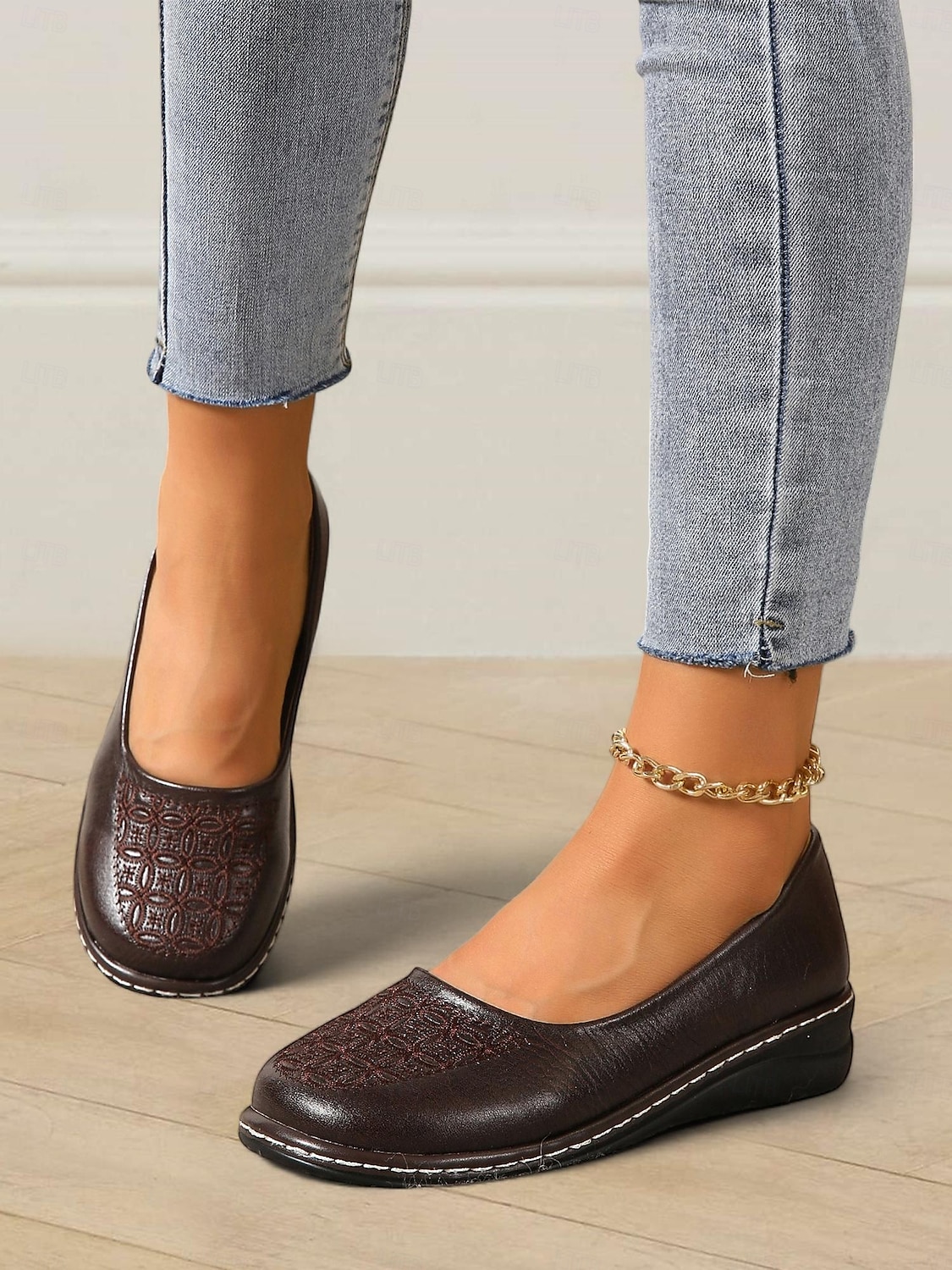 svarte broderte slip-on loafers for kvinner med polstret såle - komfortable fritidsklær for jobb og hverdagsbruk 2025 - $26.99 –P1