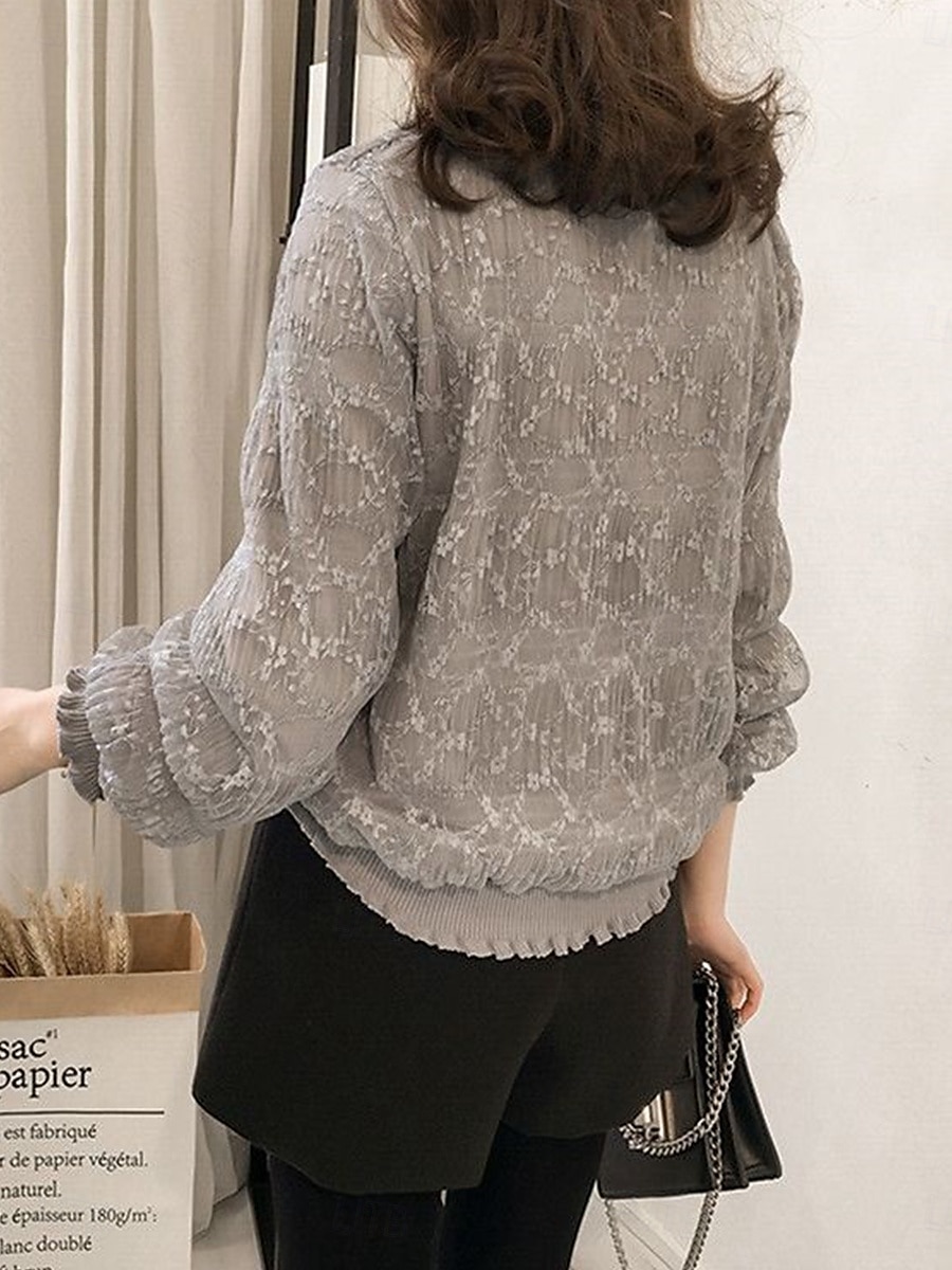 Per donna Top fluidi Tinta unica Elegante Donne Manica lunga Collo alto Top regolari Per uscire Pizzo Bianco Grigio Primavera Autunno del 2025 a $39.99 –P6
