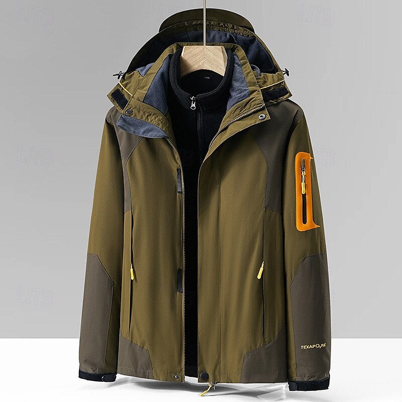 Hombre Chaqueta Softshell Chaqueta para senderismo Invierno Al aire libre Bloque de color Mantiene abrigado Resistente al Viento Resistente al Agua Chaquetas 3-en-1 Chaqueta cortavientos Viaje Negro 2025 - $62.39 –P6
