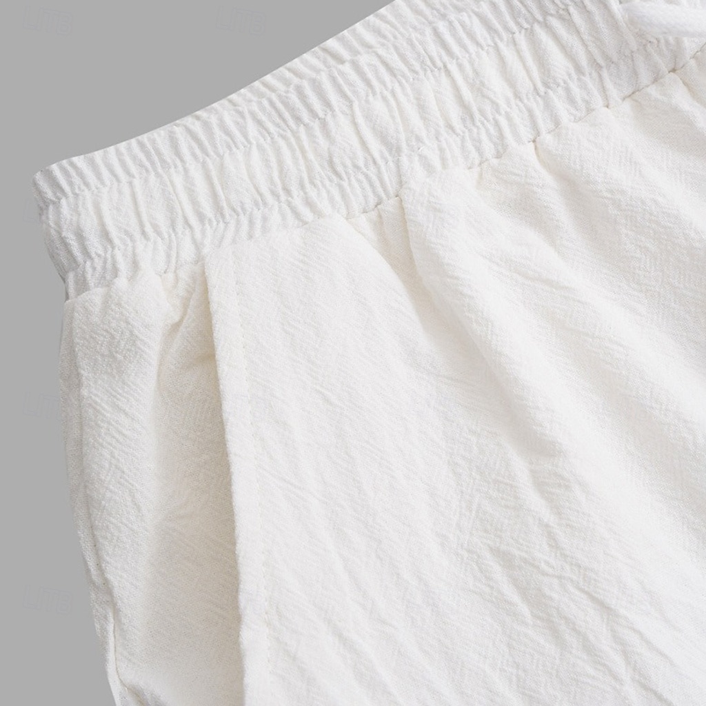 Homens Calças de linho Calças Calça verão Cintura elástica Perna reta Ascensão alta Côr Sólida Conforto Respirável Comprimento total Casa Simples Casual Preto Branco Sem Elasticidade de 2025 por $23.99 –P4