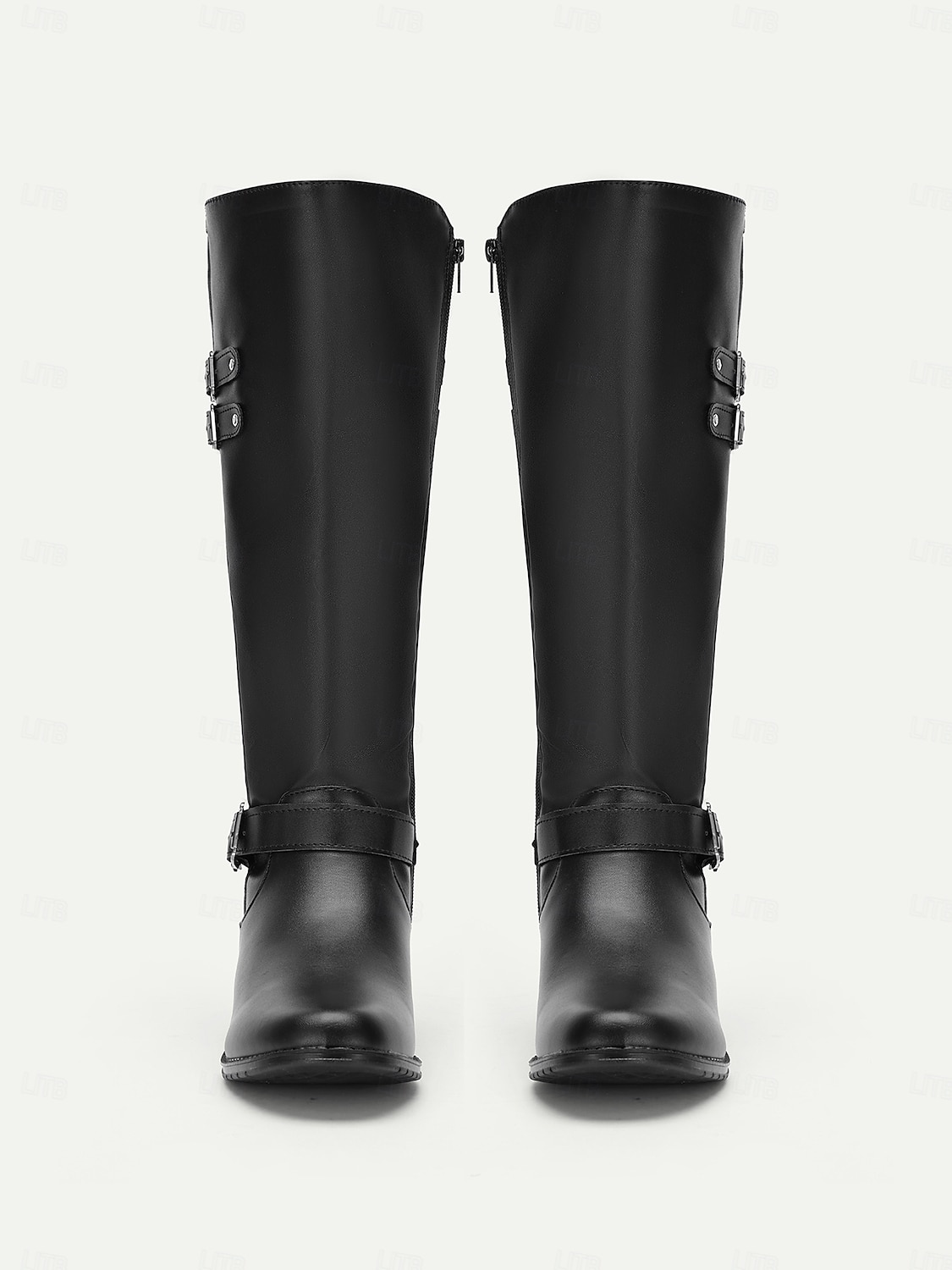 Women's Black Knee-High Riding Boots with Buckle Straps and Low Heel – Classic Equestrian Style Boots for Everyday and Outdoor Wear 2025 - $46.99 –P3