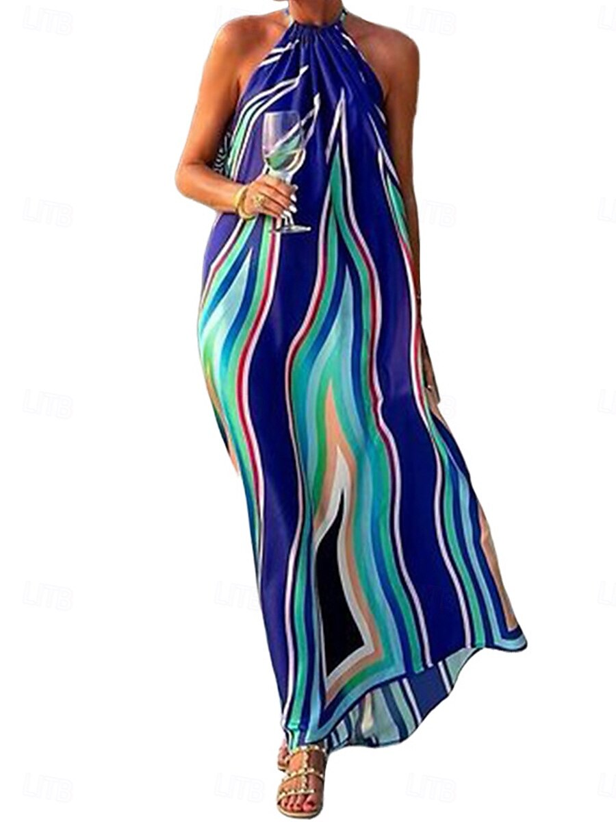 Damskie Normalny Sukienka maxi Sukienki w stylu boho Bohema Plaża Regularny Graficzny Bez rękawów Kantarka Niebieski Lato 2025 - $39.99 –P5