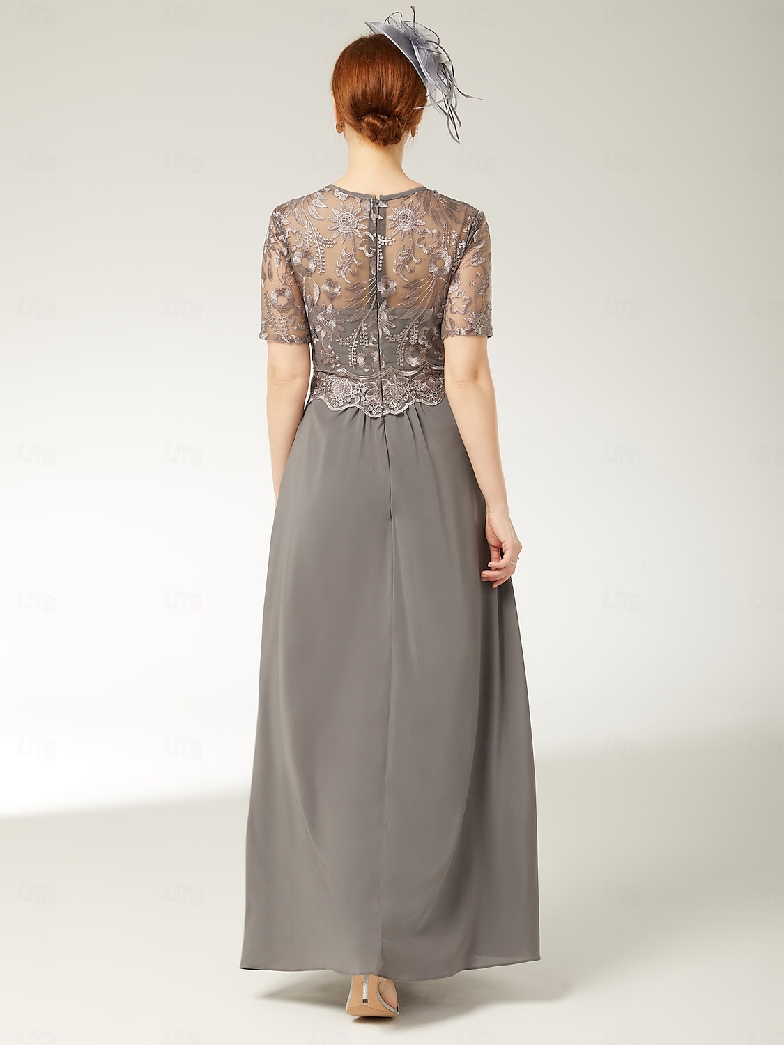 Kombinezony dla matki panny młodej Elegancka sukienka w kształcie diamentu Długość do kostek Elastyczny Chiffon krótki rękaw z koronkowymi plisami 2025 - $172.99 –P2
