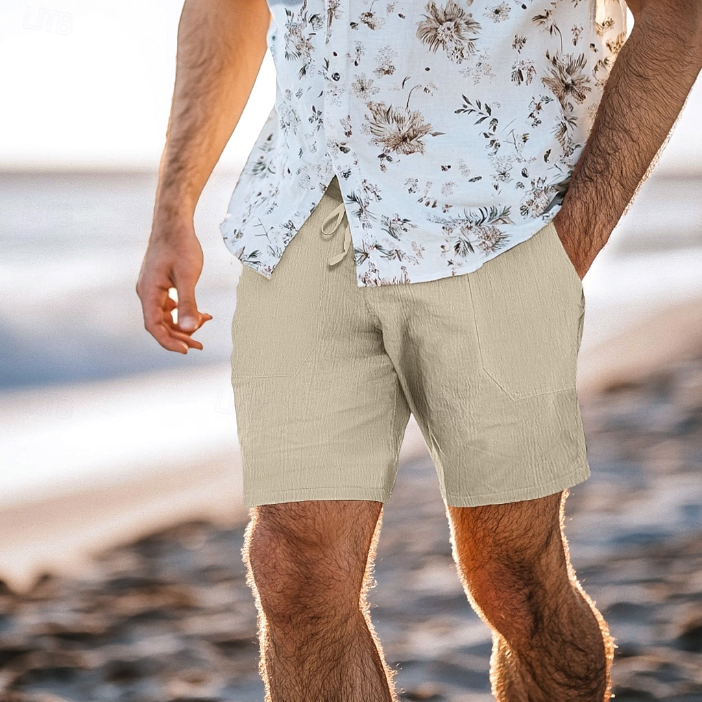 Hombre Pantalón corto Pantalones cortos de lino Pantalones cortos de verano Correa Bolsillo Cintura elástica Plano Comodidad Transpirable Corto Casual Diario Festivos Moda Estilo clásico Verde Trébol 2026 - $8.99 –P14