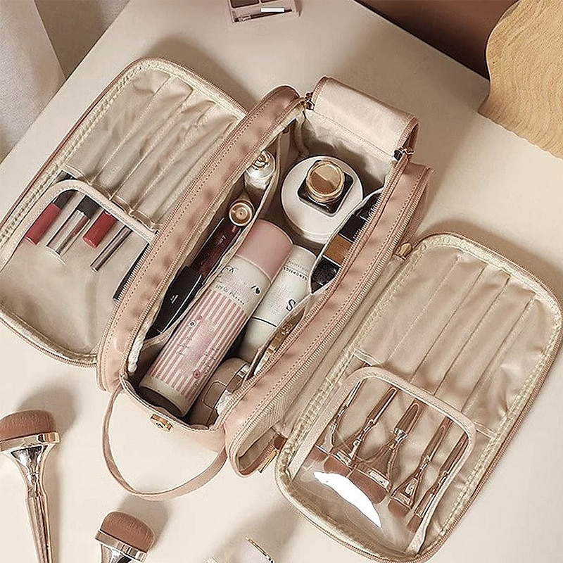 Large-Capacity Travel Cosmetic Bag, Multifunctional Makeup Organizer with Brush Holder, Portable Toiletry Storage Bag for Women 2025 - $8.99 –P5