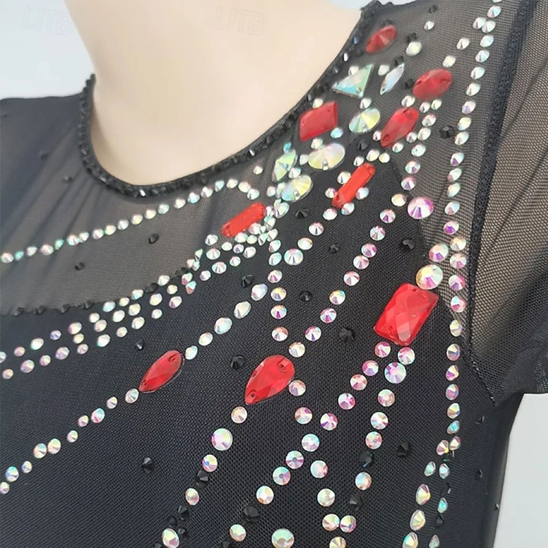 Figure Skating Dress Women's Girls' Ice Skating Dress Black Red White Patchwork High Elasticity Training Competition Skating Wear Classic Crystal / Rhinestone Long Sleeve Ice Skating Figure Skating 2025 - $138.99 –P5