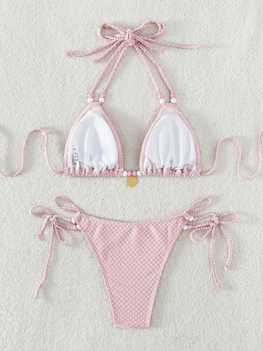 Dames Zwemkleding Bikini 2 stuks String Zwempak Blote rug Slank Vakantie Strand Kleding Effen Kleur Halternek Mouwloos Badpakken 2025 - $22.99 –P4