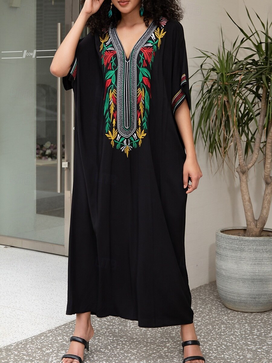 Femme Robe Maxi Robe casual robe boheme Décontractées Vacances du quotidien Standard Floral Demi Manches Col V Rouge Bleu Dorée Eté Printemps Automne de 2025 ? $41.99 –P4
