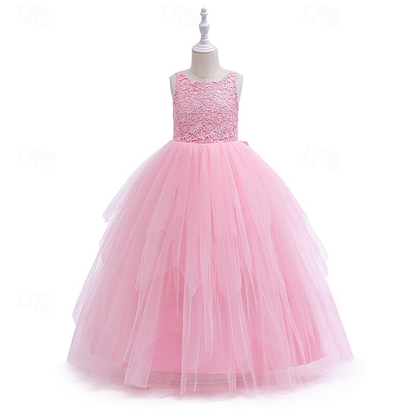 Vestido para Meninas das Flores Crianças Para Meninas Vestido de princesa Espetáculo Casamento Festa Elegante Lindo Com Transparência Côr Sólida Sem Manga Gola Redonda Branco Rosa 4 anos + de 2025 por $42.99 –P9