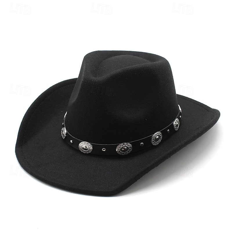 Men's Sun Hat Cowboy Hat Fedora Trilby Hat Black Wine Woolen Vintage Style Fashion 18th Century State of Texas Daily Theme Party Solid / Plain Color Sunscreen Cosplay 2025 - $21.99 –P5