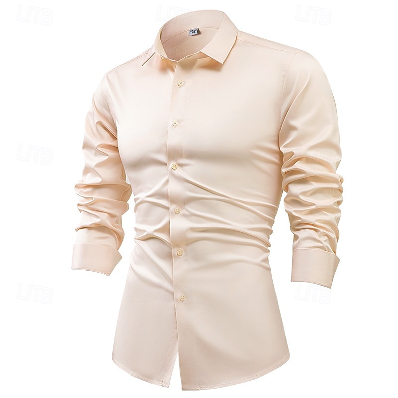 Miesten Paita Pukupaita Button Up paita Tavallinen Häät Juhla Musta Valkoinen Vaalean vihreä Vaaleanpunainen Pitkähihainen Kauluskäänne 봄 & Syksy Vaatetus 2025 - $28.99 –P15