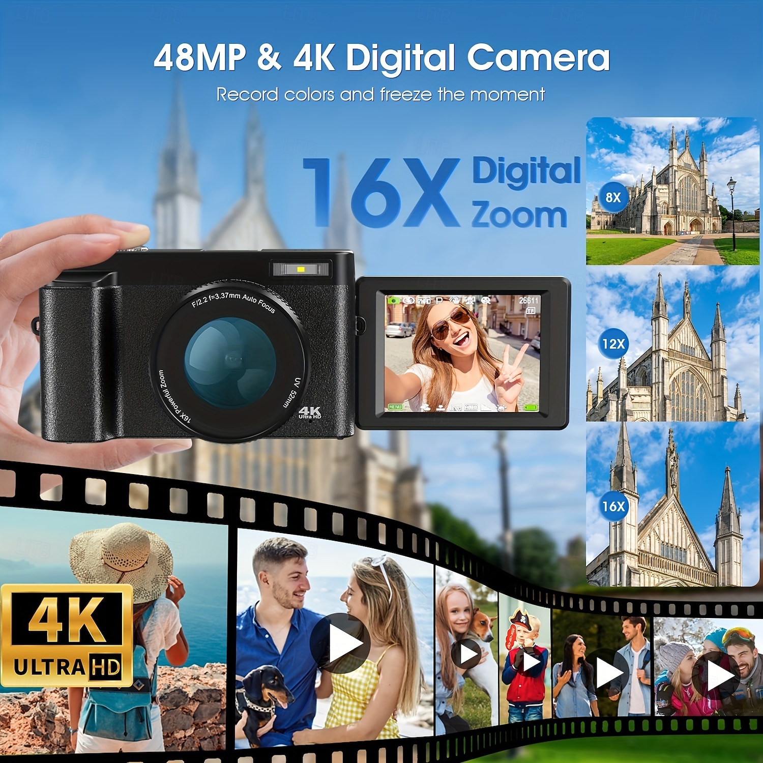2025年 4k デジタルカメラ 48MP カメラ オートフォーカス コンパクトデジタルカメラ フラッシュライト付き ポイントアンドシュートカメラ 小型デジタルカメラ  コレクション – $151.99 –P6