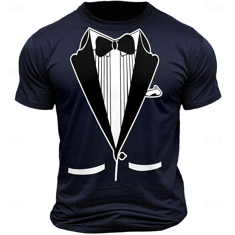 Maglietta divertente da uomo con grafica in stile smoking a maniche corte nera del 2026 a $17.49 –P3
